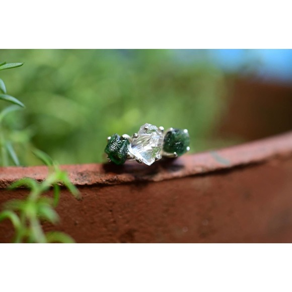 Boho Ring Raw Diamond Engagement Ring Rough Diamond Wedding Band Unique … - Picture 2 of 10